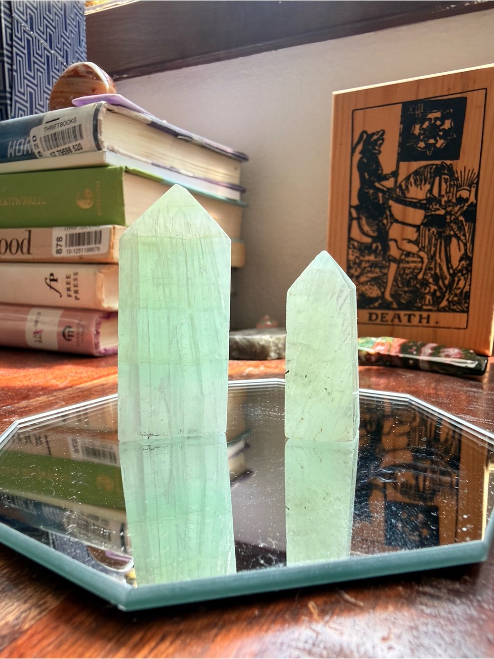 ✨ Green Calcite • Crystal Tower Pair • Polished Point Display • 83 g